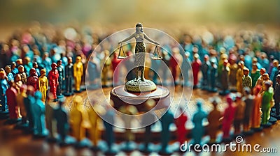 composition of lady fair in a circle of international people, llustration World Day of Social Justice, abstract Stock Photo