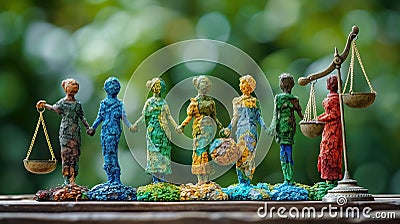 composition of lady fair and a international people, llustration World Day of Social Justice, abstract Stock Photo