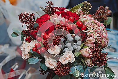 Autumn bridal bouquet, armful of heat in the hands Stock Photo