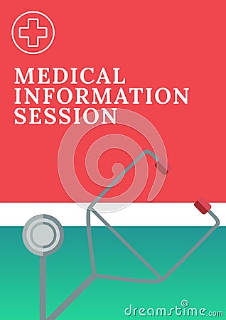 Composition of medicine and healthcare text over medical icons on red and green background Stock Photo