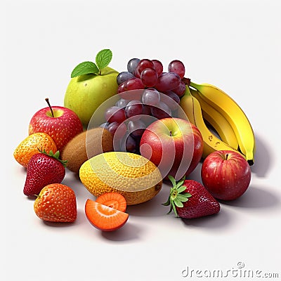 Mixed fruit white background Stock Photo