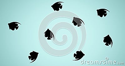 Composition of multiple black fish on blue background Stock Photo