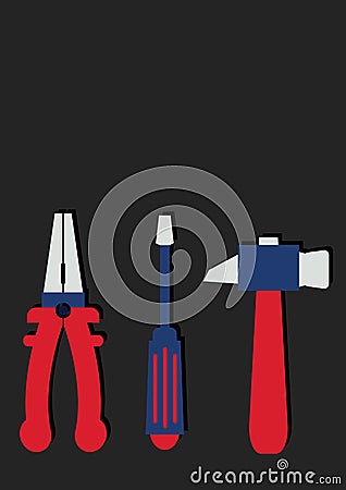 Composition of multiple tools icons on black background Stock Photo