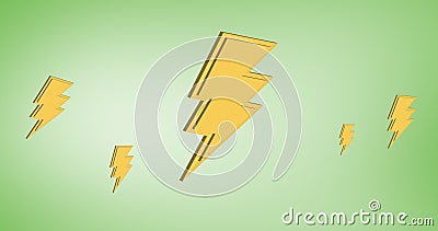 Composition of multiple yellow electricity bolts over green background Stock Photo