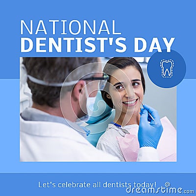 Composition of national dentist's day and male dentist with female patient Stock Photo