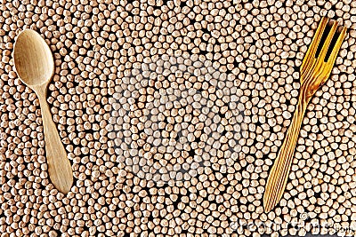 Composition of natural chickpeas with kitchen utensils, spoon an Stock Photo