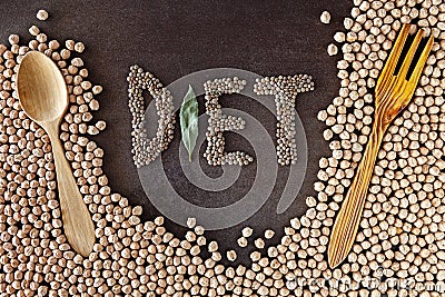 Composition of natural chickpeas with kitchen utensils, spoon an Stock Photo