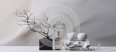 natural layout cosmetic tree nature branch tree product bottle presentation background beauty. Generative AI. Stock Photo