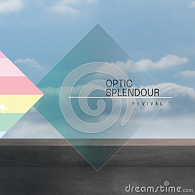 Composition of optic splendour revival text over squares and clouds on blue background Stock Photo