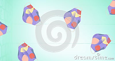 Composition of patterned purple face masks on green background Stock Photo