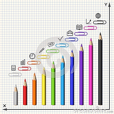 Composition of Pencils, Clips and Business Icons in Form of a Di Stock Photo