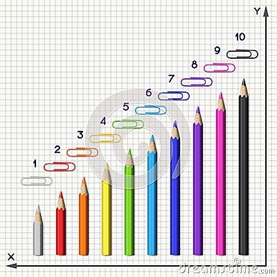 Composition of Pencils and Clips in Form of a Diagram. Vector Illustration