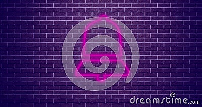 Composition of pink neon bell icon over purple brick wall background Stock Photo