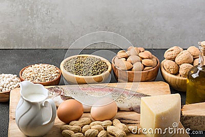 Different foods ingredients rich in vitamin D Stock Photo