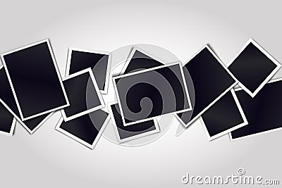 Composition of realistic black photo frames on light background. Vector Illustration