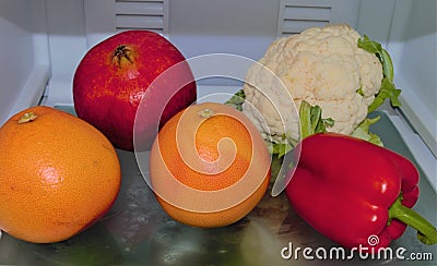 bright vegetables and fruits on foggy frosted glass Stock Photo