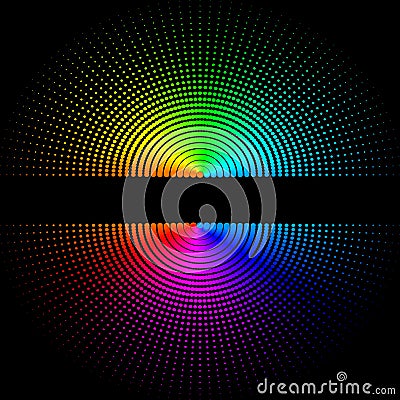 Composition of round colored balls on a black background. Vector Illustration