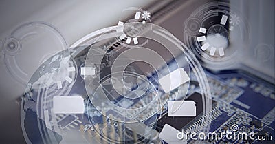 Composition of scope and data processing and globe of connections over computer processor Stock Photo