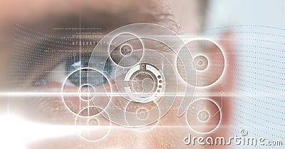 Composition of scope scanning data processing over man's face Stock Photo