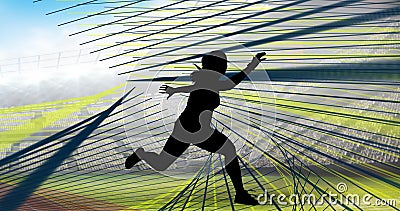 Composition of silhouette of female athlete over sports stadium Stock Photo