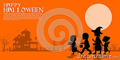 Composition of silhouette Halloween children Vector Illustration
