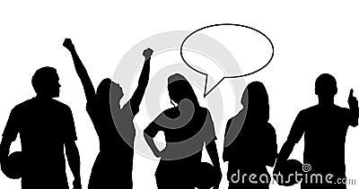 Composition of silhouette of sports fans and speech bubble with copy space Stock Photo