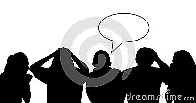 Composition of silhouette of sports fans and speech bubble with copy space Stock Photo