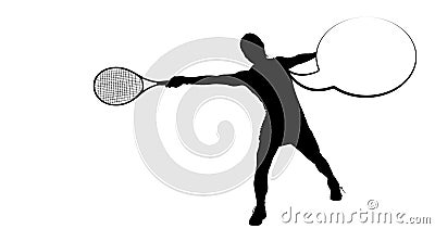 Composition of silhouette of tennis player and speech bubble with copy space Stock Photo