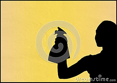 Composition of silhouette of woman cleaning Stock Photo