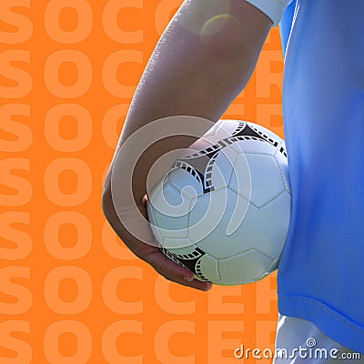 Composition of soccer texts over caucasian male soccer player Stock Photo