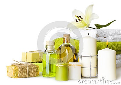 Composition of spa settings isolated on white background Stock Photo