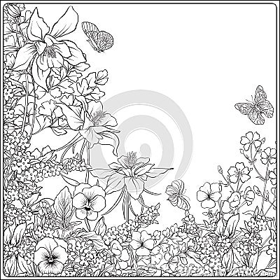 Composition with spring flowers: tulips, daffodils, violets, for Vector Illustration