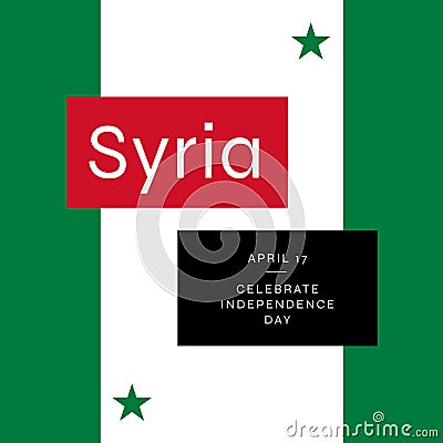 Composition of syria celebrate independence day text on red, white, black and green background Stock Photo