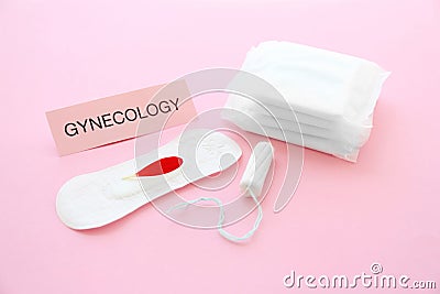 Composition with tampon and menstrual pads Stock Photo