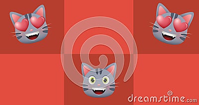 Composition of three cats over red checkered background Stock Photo