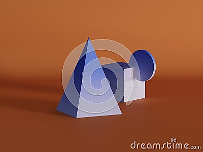 Composition of three-dimensional figures on a plain background 3D Rendering Cartoon Illustration
