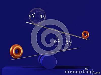 Composition of three-dimensional figures on a plain background, 3D Rendering Cartoon Illustration