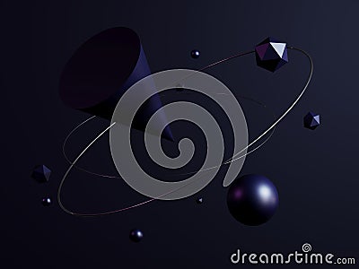Composition of three-dimensional figures on a plain background, 3D Rendering Cartoon Illustration