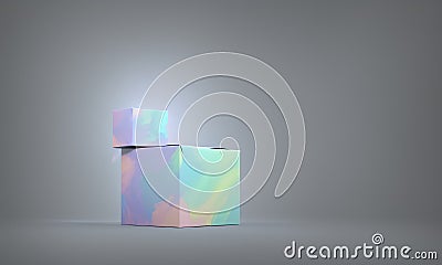 A composition of two multi-colored cubes, generated by artificial intelligence. Stock Photo
