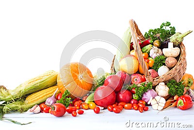 Composition with variety of fresh vegetables and fruits. Stock Photo