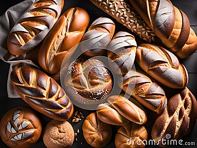 composition of various types of bread and buns Stock Photo