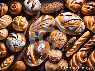 composition of various types of bread and buns Stock Photo