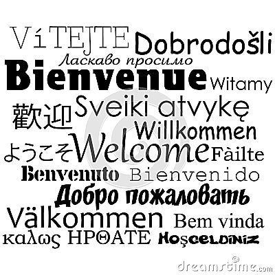 Composition of `Welcome` messages in many different written languages Vector Illustration