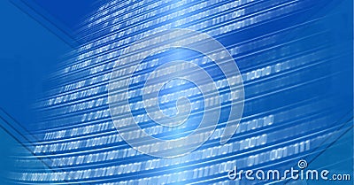 Composition of white blurred binary coding over blue background Stock Photo