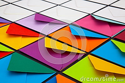 Composition with white and colored envelopes on the table Stock Photo