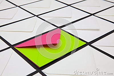 Composition with white and colored envelopes on the table Stock Photo