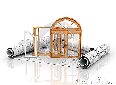 The composition of the windows in the drawings. Stock Photo