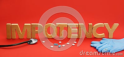 Composition with word IMPOTENCY on red background Stock Photo