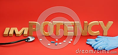 Composition with word IMPOTENCY on red background Stock Photo