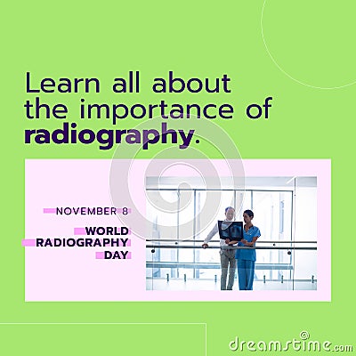 Composition of world radiography day text over caucasian doctors with xray Stock Photo